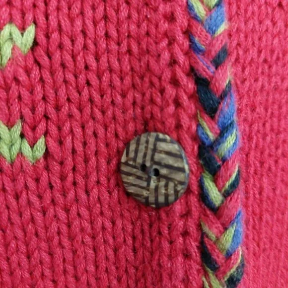 Coldwater Creek Red Southwest Aztec  Geometric Button Down Sweater Jacket Size L - Picture 7 of 9